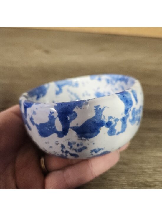 Vintage Bybee Pottery Kentucky Blue Spongeware 3.5" Bowls Signed KY Folk Art MCM - Picture 7 of 12